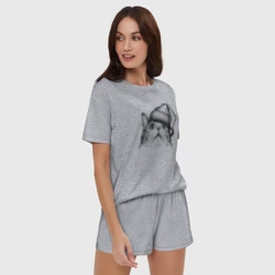 Женская пижама с шортиками хлопок Кот-мем в шоке от Нового года - фото 2