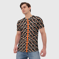 Мужская футболка 3D Оранжевые киберпанк ячейки на чёрном фоне - фото 2
