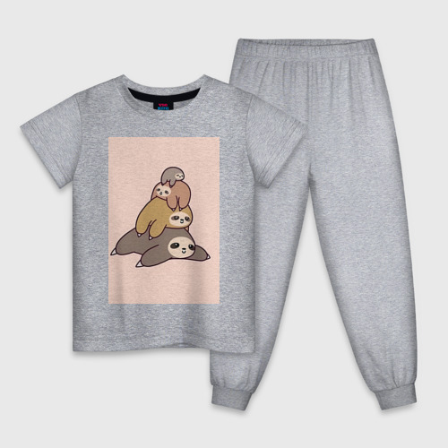 Детская пижама хлопок Ленивец тотемное животное, цвет меланж