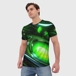 Мужская футболка 3D Зеленая кислотная  яркая неоновая абстракция - фото 2