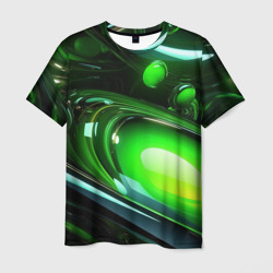 Мужская футболка 3D Зеленая кислотная  яркая неоновая абстракция
