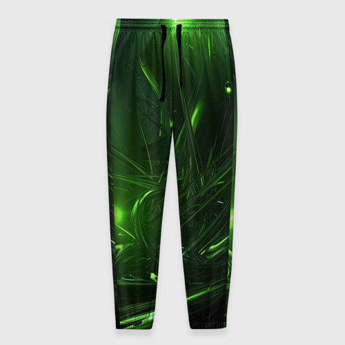 Мужские брюки с принтом Зеленая  кислотная яркая неоновая абстракция, вид спереди №1