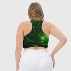 Топ с принтом Зеленая  кислотная яркая неоновая абстракция для женщины, вид на модели сзади №3. Цвет основы: белый
