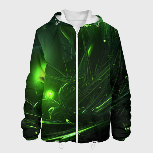 Мужская куртка с принтом Зеленая  кислотная яркая неоновая абстракция, вид спереди №1