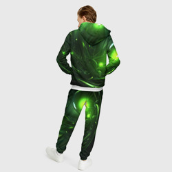 Костюм с принтом Зеленая  кислотная яркая неоновая абстракция для мужчины, вид на модели сзади №2. Цвет основы: белый