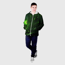 Куртка с принтом Зеленая  кислотная яркая неоновая абстракция для мужчины, вид на модели спереди №2. Цвет основы: белый