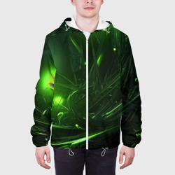 Куртка с принтом Зеленая  кислотная яркая неоновая абстракция для мужчины, вид на модели спереди №3. Цвет основы: белый