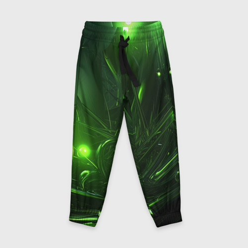 Детские брюки с принтом Зеленая  кислотная яркая неоновая абстракция, вид спереди №1
