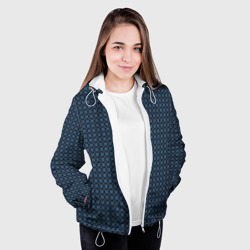 Куртка с принтом Чёрно-синий паттерн узоры для женщины, вид на модели спереди №3. Цвет основы: белый