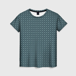 Чёрный в бирюзовый паттерн узор цветочный – Женская футболка 3D с принтом купить со скидкой в -26%