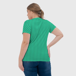 Футболка с принтом Зелёный Крайола полосатый для женщины, вид на модели сзади №3. Цвет основы: белый