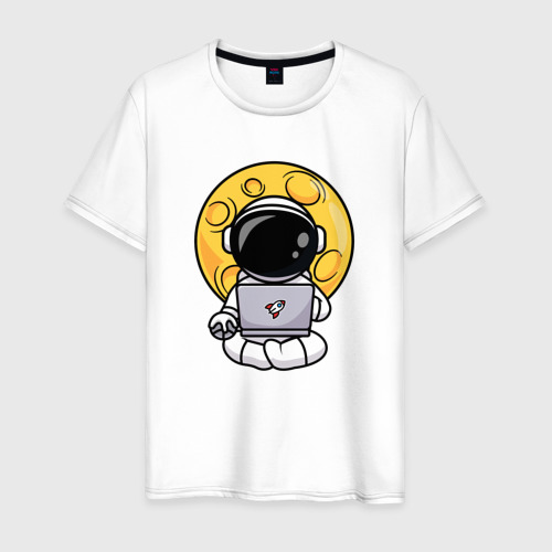 Мужская футболка из хлопка с принтом Космонавт программист, вид спереди №1