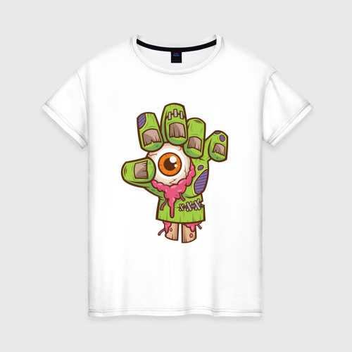 Женская футболка из хлопка с принтом Глаз зомби, вид спереди №1