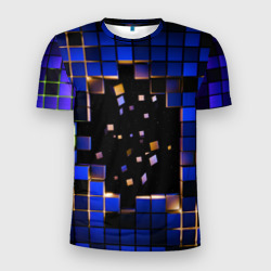 Мужская футболка 3D Slim Окно в пространство - синие кубы