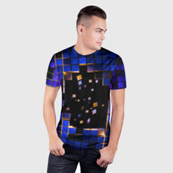 Мужская футболка 3D Slim Окно в пространство - синие кубы - фото 2