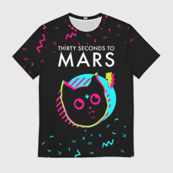 Мужская футболка 3D Thirty Seconds to Mars - rock star cat