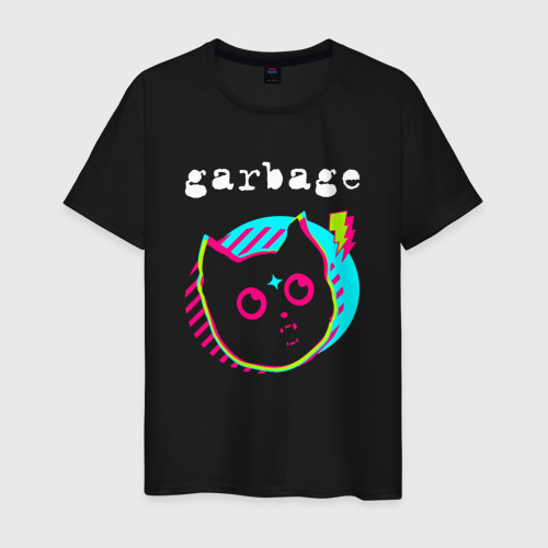 Мужская футболка хлопок Garbage rock star cat, цвет черный