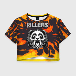 Женская футболка Crop-top 3D The Killers рок панда и огонь