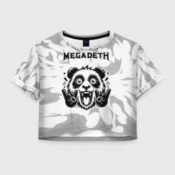 Женская футболка Crop-top 3D Megadeth рок панда на светлом фоне