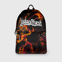 Рюкзак с принтом Judas Priest red lava для любого человека, вид спереди №3. Цвет основы: белый