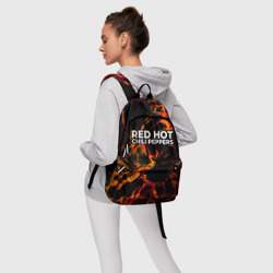 Рюкзак с принтом Red Hot Chili Peppers red lava для любого человека, вид спереди №4. Цвет основы: белый