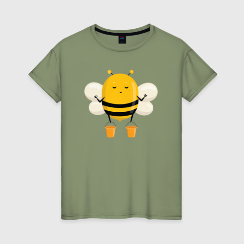 Женская футболка хлопок Пчёлка с вёдрами мёда, цвет авокадо