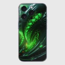 Чехол для iPhone 15 Pro Max силиконовый с защитой камеры Кислотная зеленая   яркая неоновая абстракция