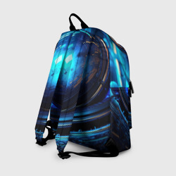 Рюкзак с принтом Кислотная синяя яркая неоновая     абстракция для любого человека, вид сзади №1. Цвет основы: белый