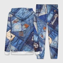 Костюм с принтом Vanguard jeans patchwork - ai art для женщины, вид сзади №1. Цвет основы: белый