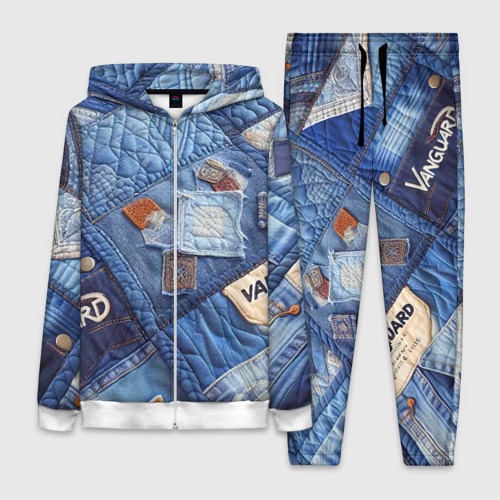 Женский костюм с принтом Vanguard jeans patchwork - ai art, вид спереди №1