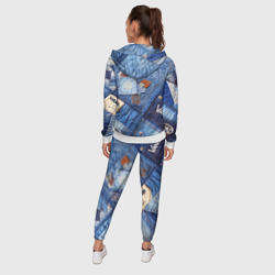 Костюм с принтом Vanguard jeans patchwork - ai art для женщины, вид на модели сзади №2. Цвет основы: белый