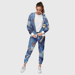 Костюм с принтом Vanguard jeans patchwork - ai art для женщины, вид на модели спереди №2. Цвет основы: белый