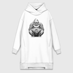 Новогодняя горилла на корточках – Платье-худи хлопок с принтом купить со скидкой в -19%