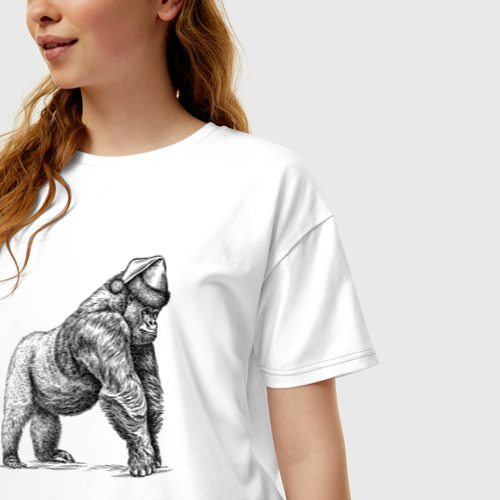 Женская футболка хлопок Oversize Новогодняя обезьяна горилла, цвет белый - фото 3