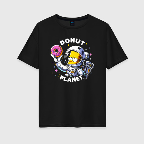 Женская футболка хлопок Oversize Bart Simpson - donat planet ai art, цвет черный