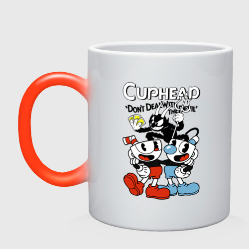 Кружка хамелеон Cuphead - devil, цвет белый + красный