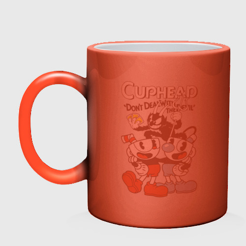 Кружка хамелеон Cuphead - devil, цвет белый + красный - фото 3