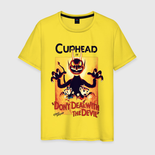 Мужская футболка хлопок Капхед - дьявол , цвет желтый