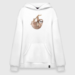Худи SuperOversize хлопок Ленивец с кофе на веточке