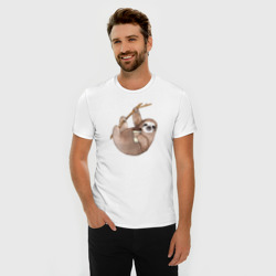 Мужская футболка хлопок Slim Ленивец с кофе на веточке - фото 2