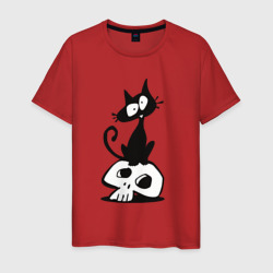Котик и череп – Мужская футболка хлопок с принтом купить со скидкой в -20%