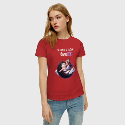 Женская футболка хлопок У меня с тобой балдёж, цвет красный - фото 3