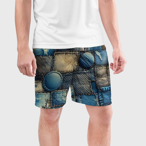 Мужские шорты спортивные Denim patchwork - ai art, цвет 3D печать - фото 3