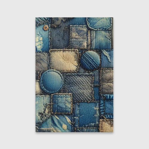 Обложка для паспорта матовая кожа Denim patchwork - ai art, цвет голубой