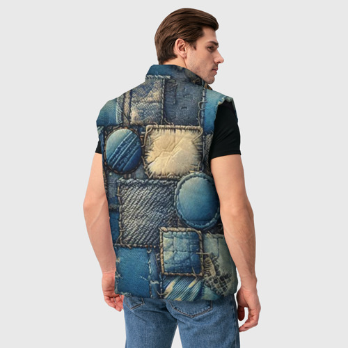 Мужской жилет утепленный 3D Denim patchwork - ai art, цвет черный - фото 4