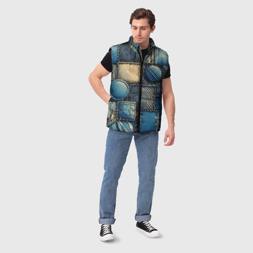 Мужской жилет утепленный 3D Denim patchwork - ai art, цвет черный - фото 5