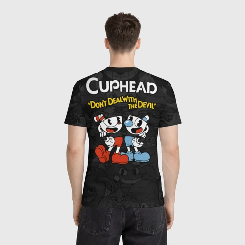 Мужская футболка 3D с принтом Cuphead devil trident, вид сзади #2
