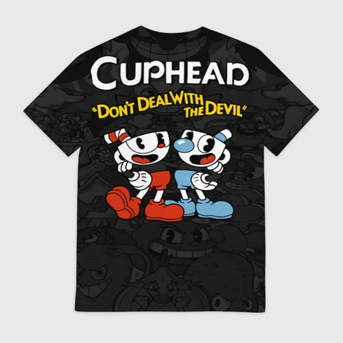 Мужская футболка 3D с принтом Cuphead devil trident, вид сзади #1