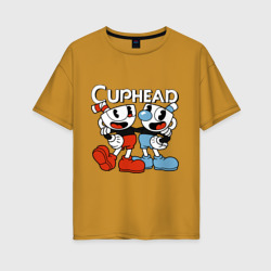 Женская футболка хлопок Oversize Cuphead and Mugman 
