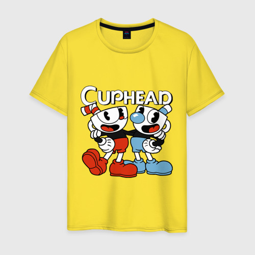 Мужская футболка хлопок Cuphead and Mugman , цвет желтый